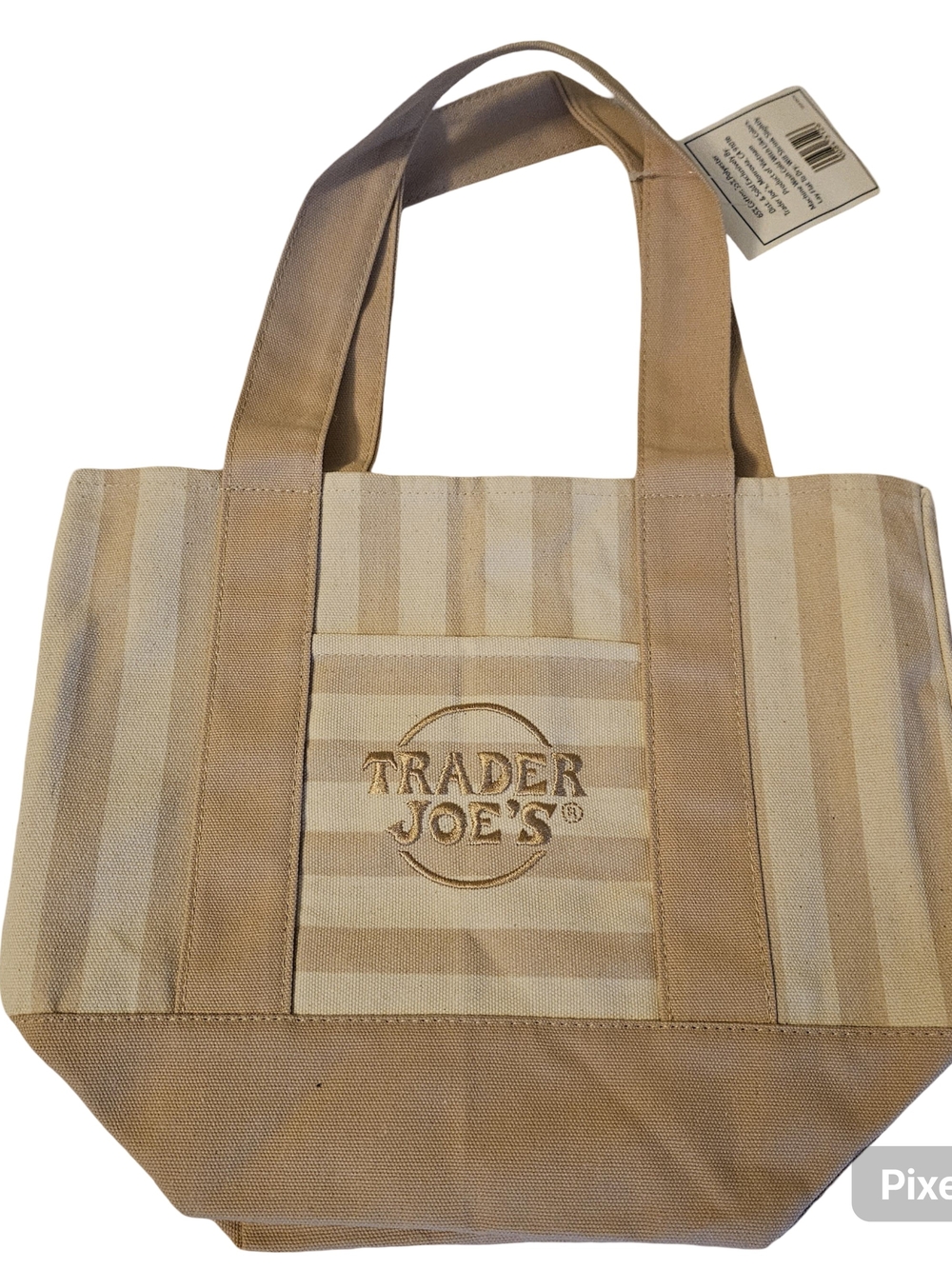 Trader Joes Mini Beige Striped Canvas Tote Bag